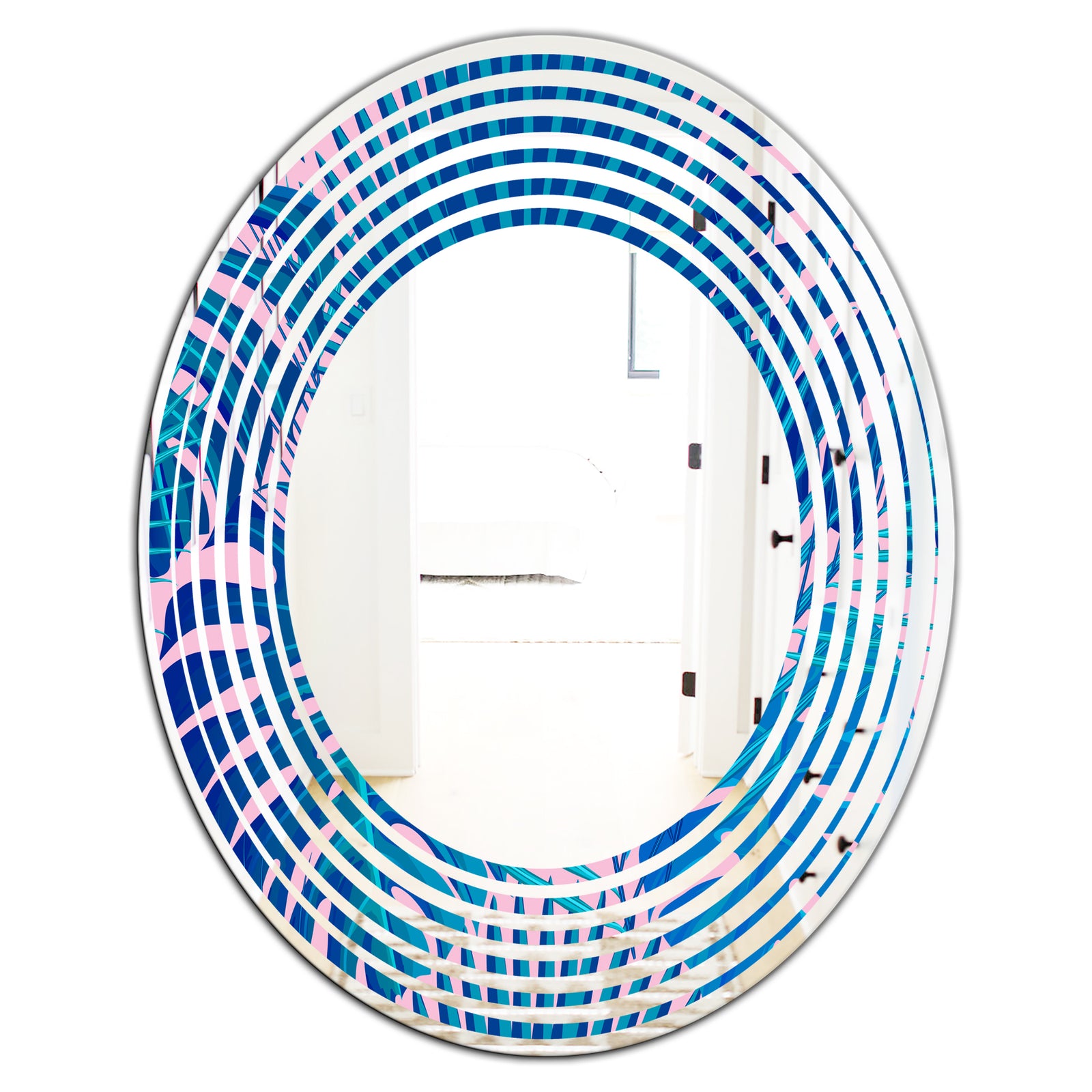Retro Floral Pattern X - Modern Round or Oval Wall Mirror - Wave