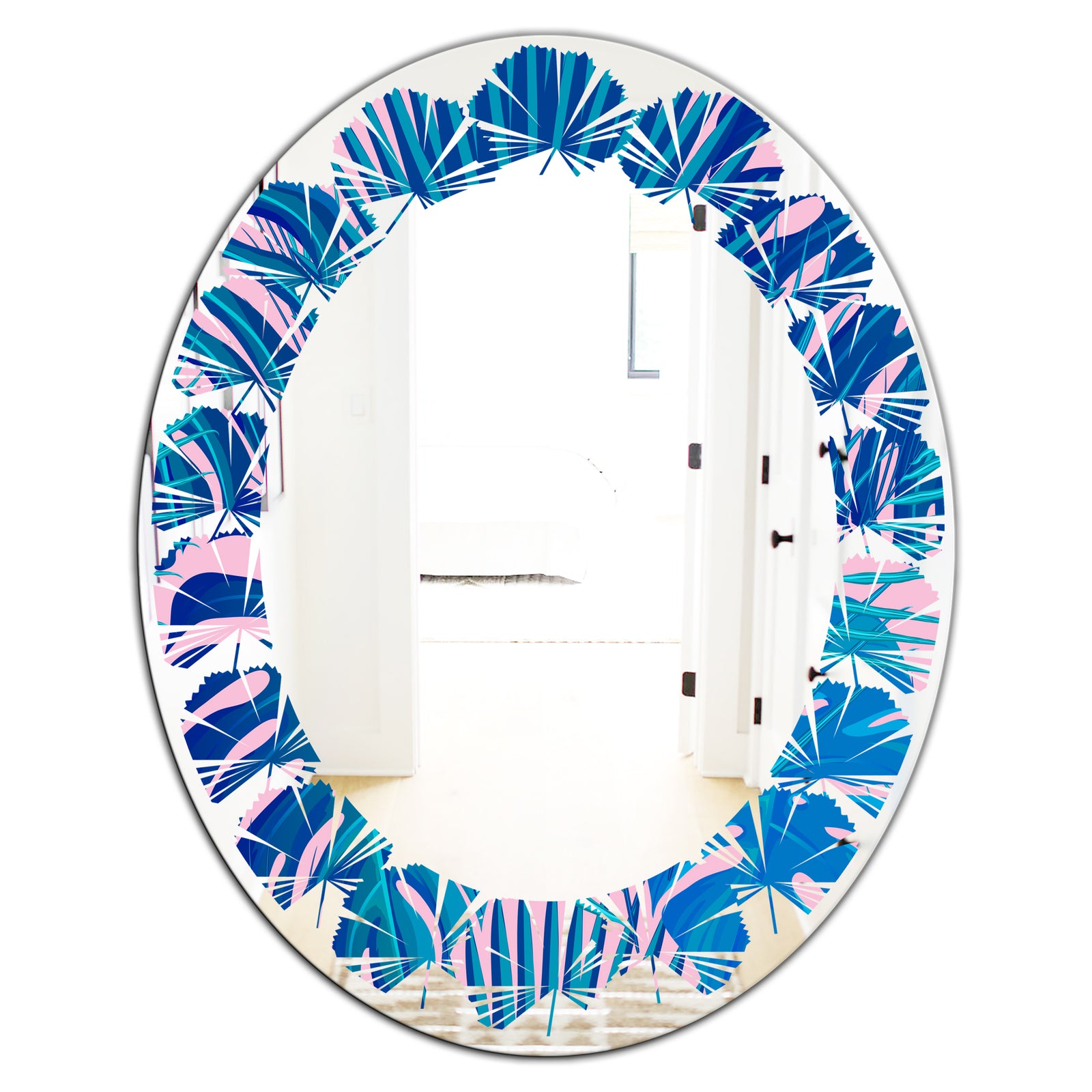 Retro Floral Pattern X - Modern Round or Oval Wall Mirror - Leaves
