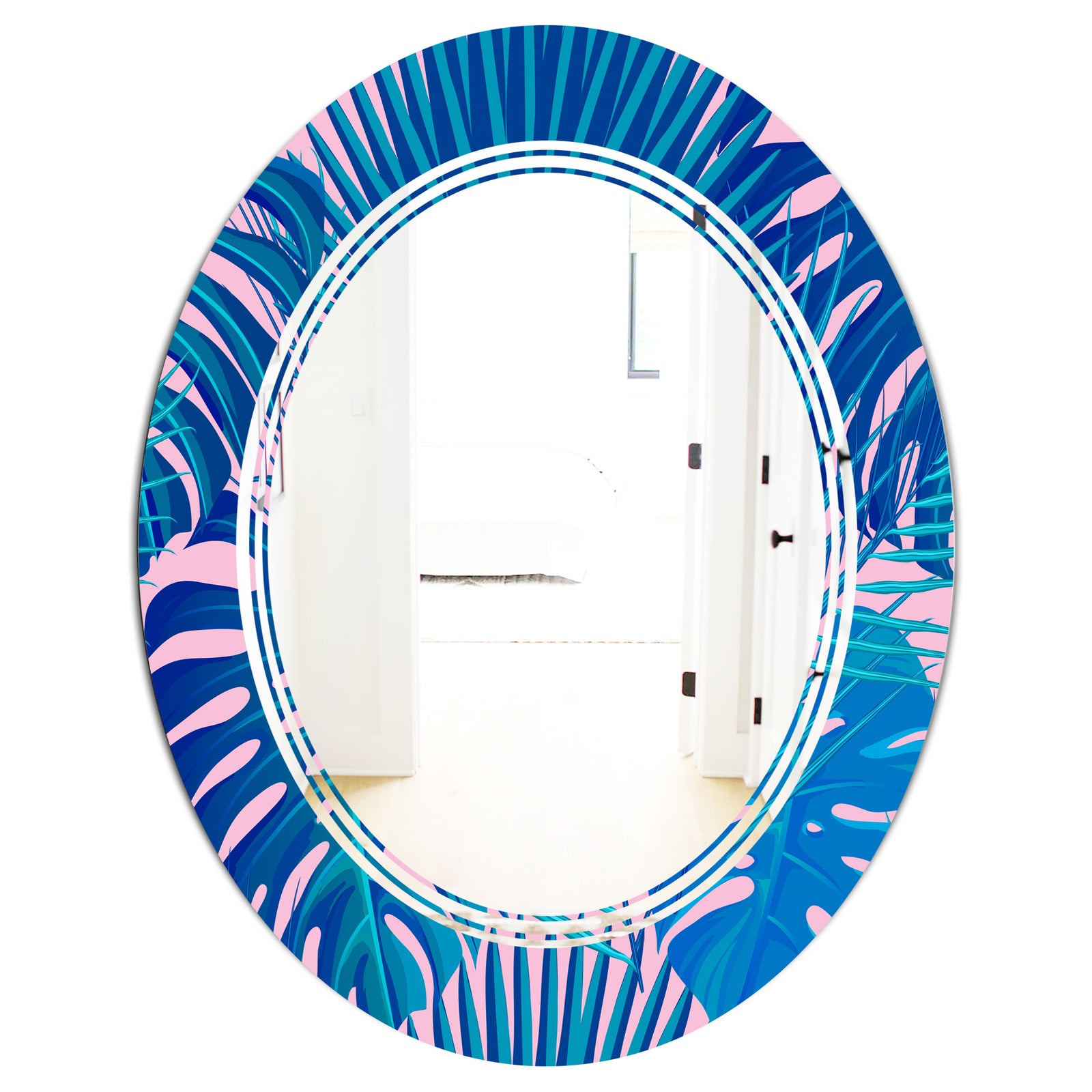 Retro Floral Pattern X - Modern Round or Oval Wall Mirror - Triple C