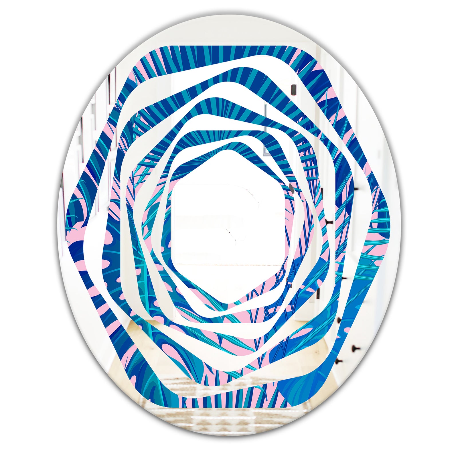 Retro Floral Pattern X - Modern Round or Oval Wall Mirror - Whirl