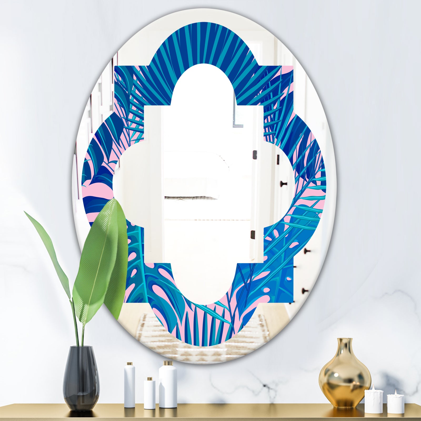 Retro Floral Pattern X - Modern Round or Oval Wall Mirror - Quatrefoil
