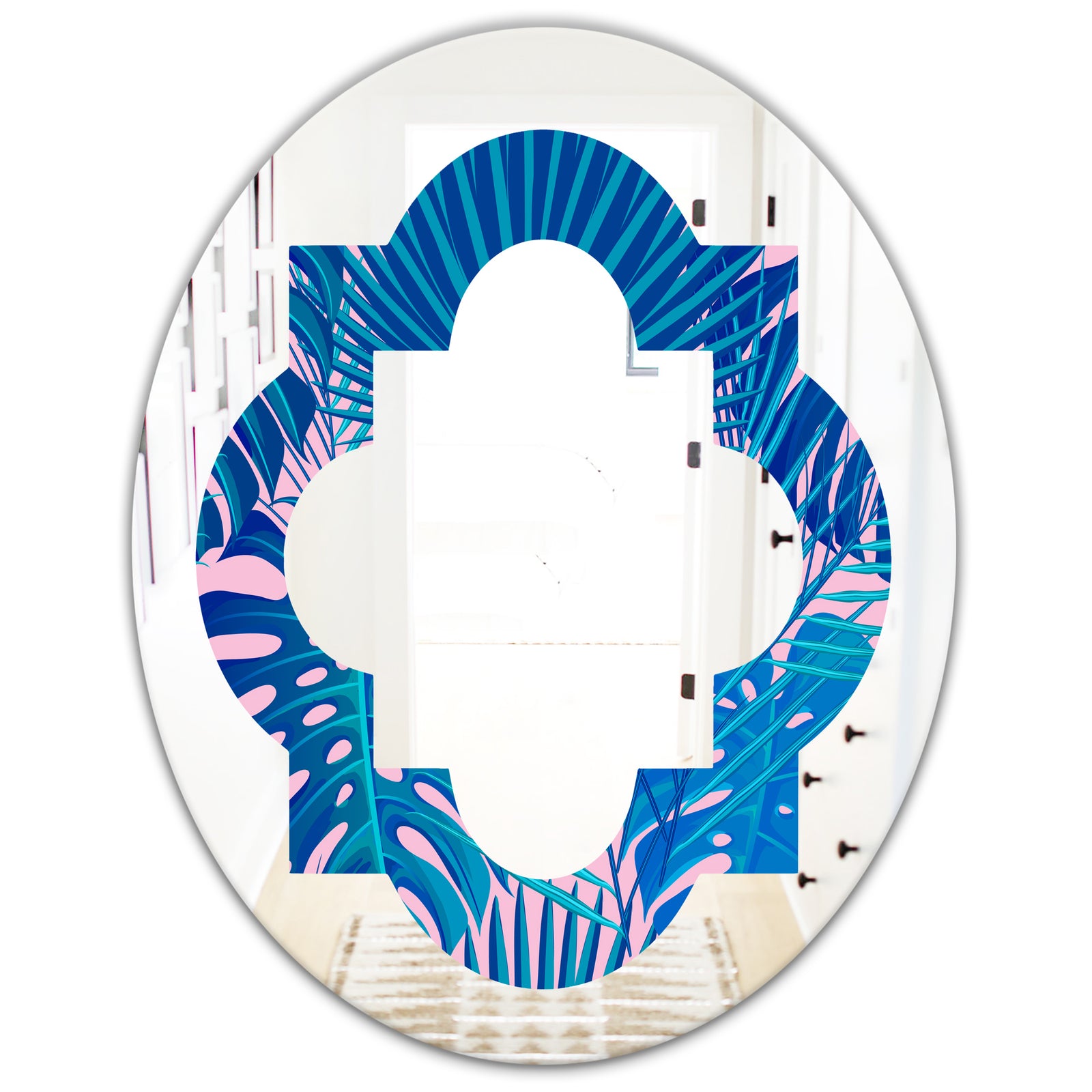 Retro Floral Pattern X - Modern Round or Oval Wall Mirror - Quatrefoil