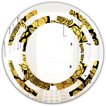 Golden Floral II - Modern Round or Oval Wall Mirror - Space