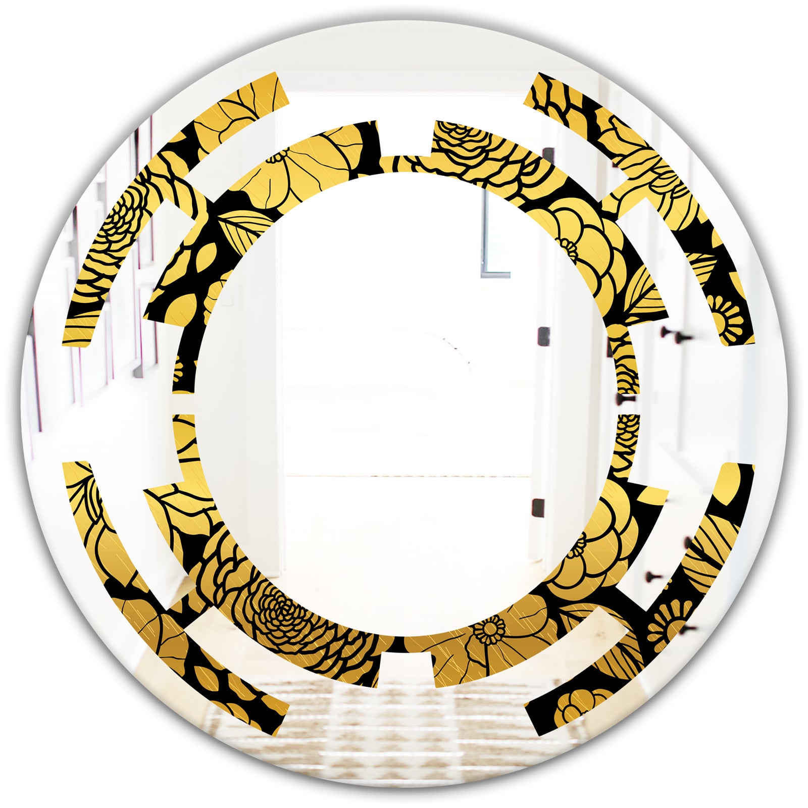 Golden Floral II - Modern Round or Oval Wall Mirror - Space