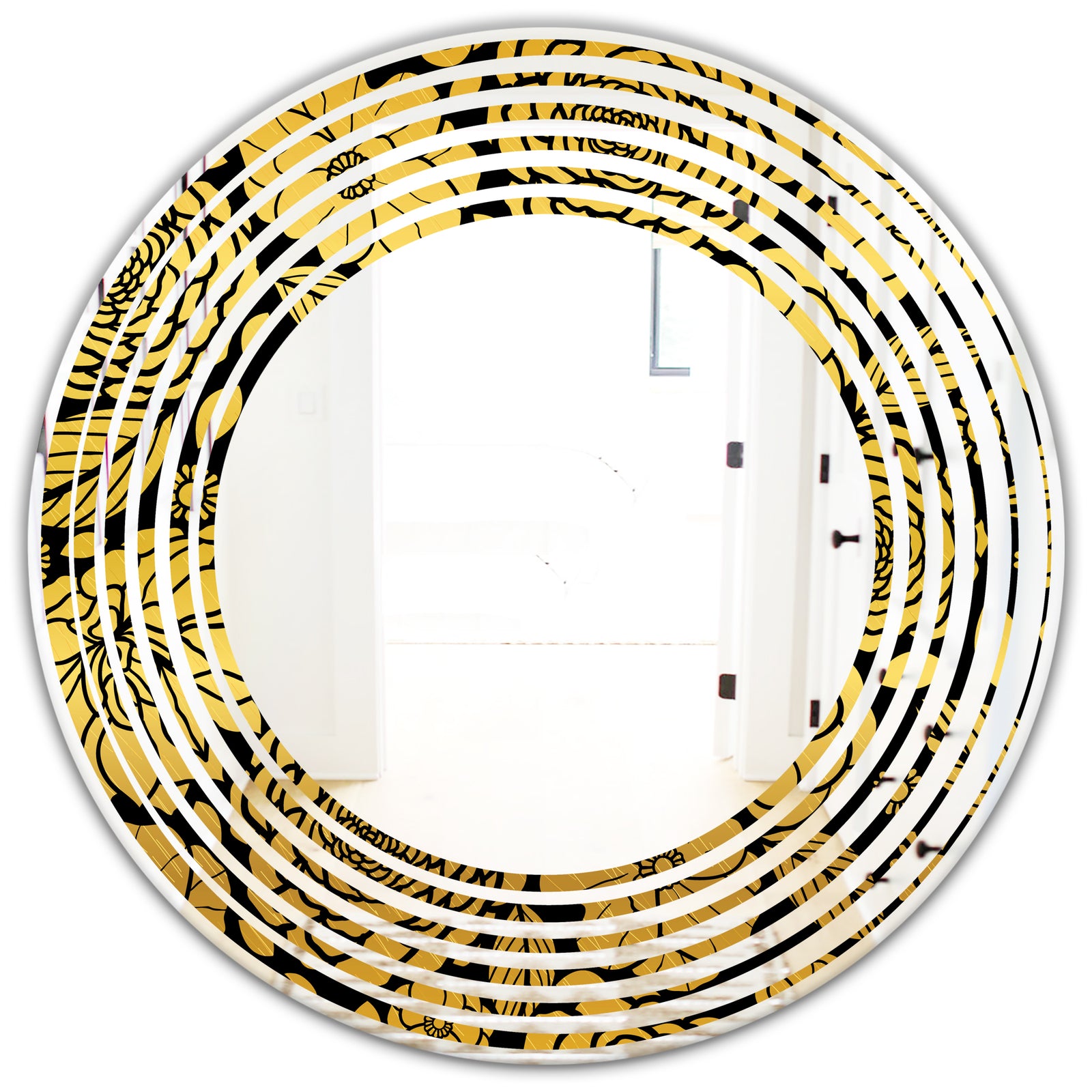 Golden Floral II - Modern Round or Oval Wall Mirror - Wave