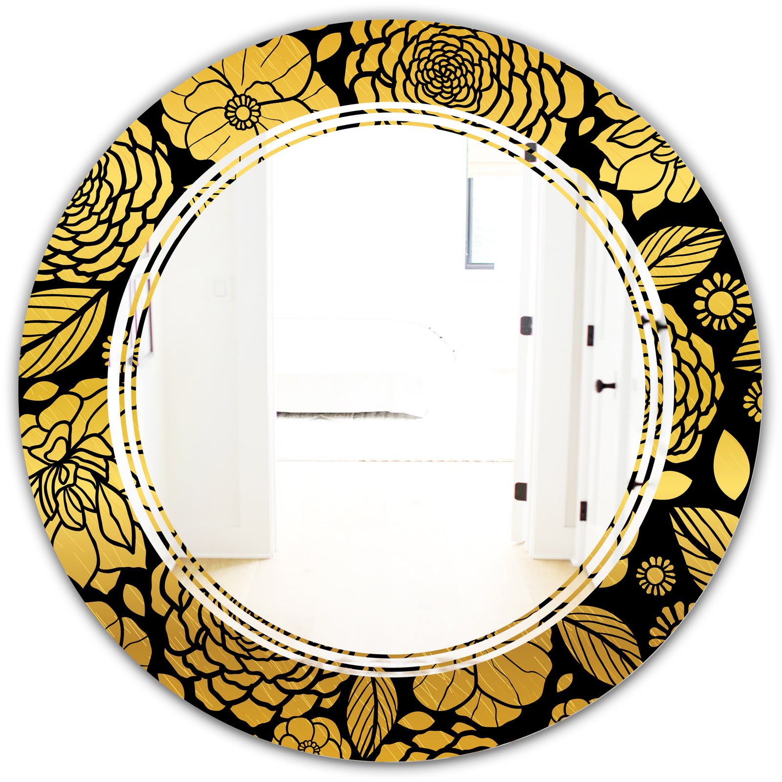 Golden Floral II - Modern Round or Oval Wall Mirror - Triple C