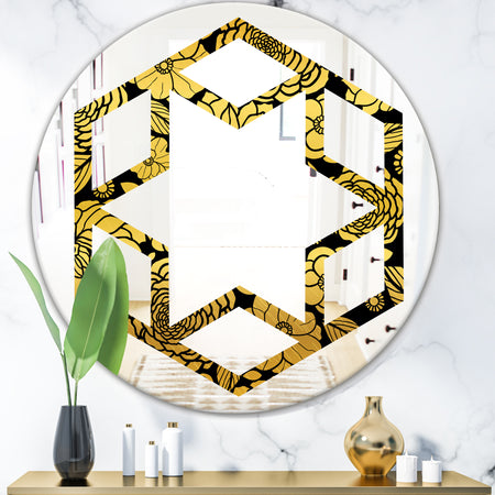 Golden Floral II - Modern Round or Oval Wall Mirror - Hexagon Star