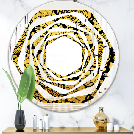 Golden Floral II - Modern Round or Oval Wall Mirror - Whirl