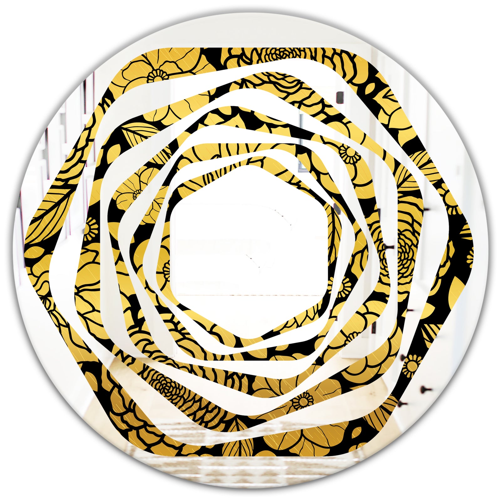 Golden Floral II - Modern Round or Oval Wall Mirror - Whirl