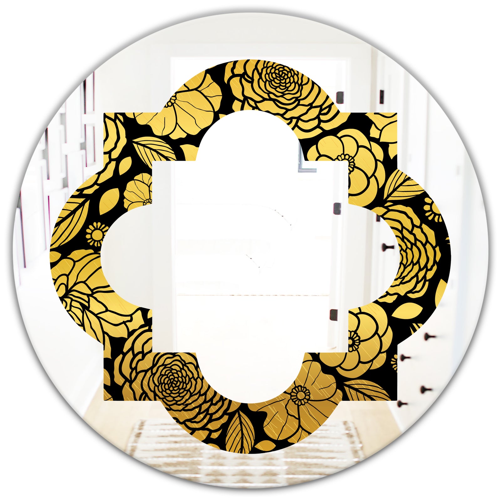 Golden Floral II - Modern Round or Oval Wall Mirror - Quatrefoil
