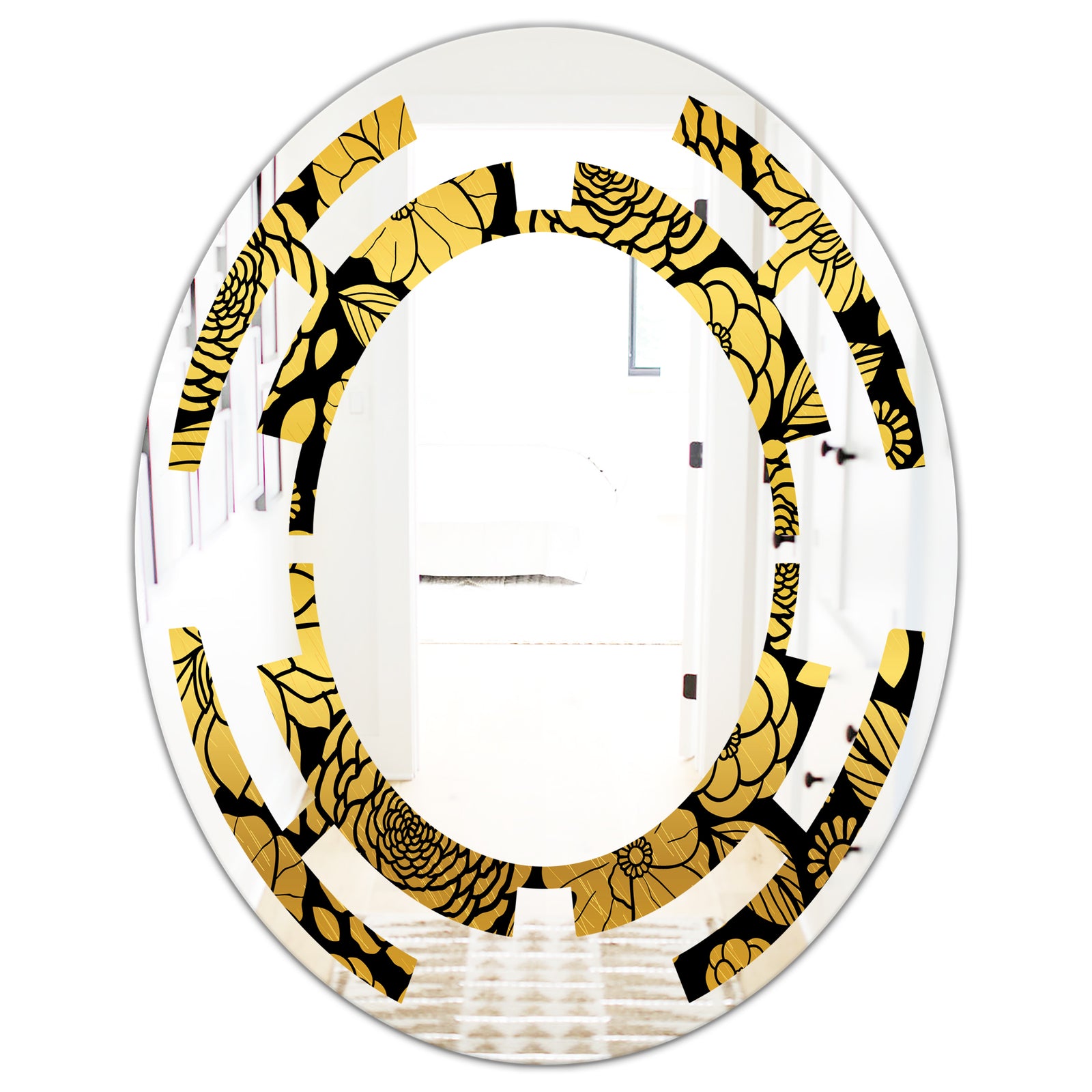 Golden Floral II - Modern Round or Oval Wall Mirror - Space