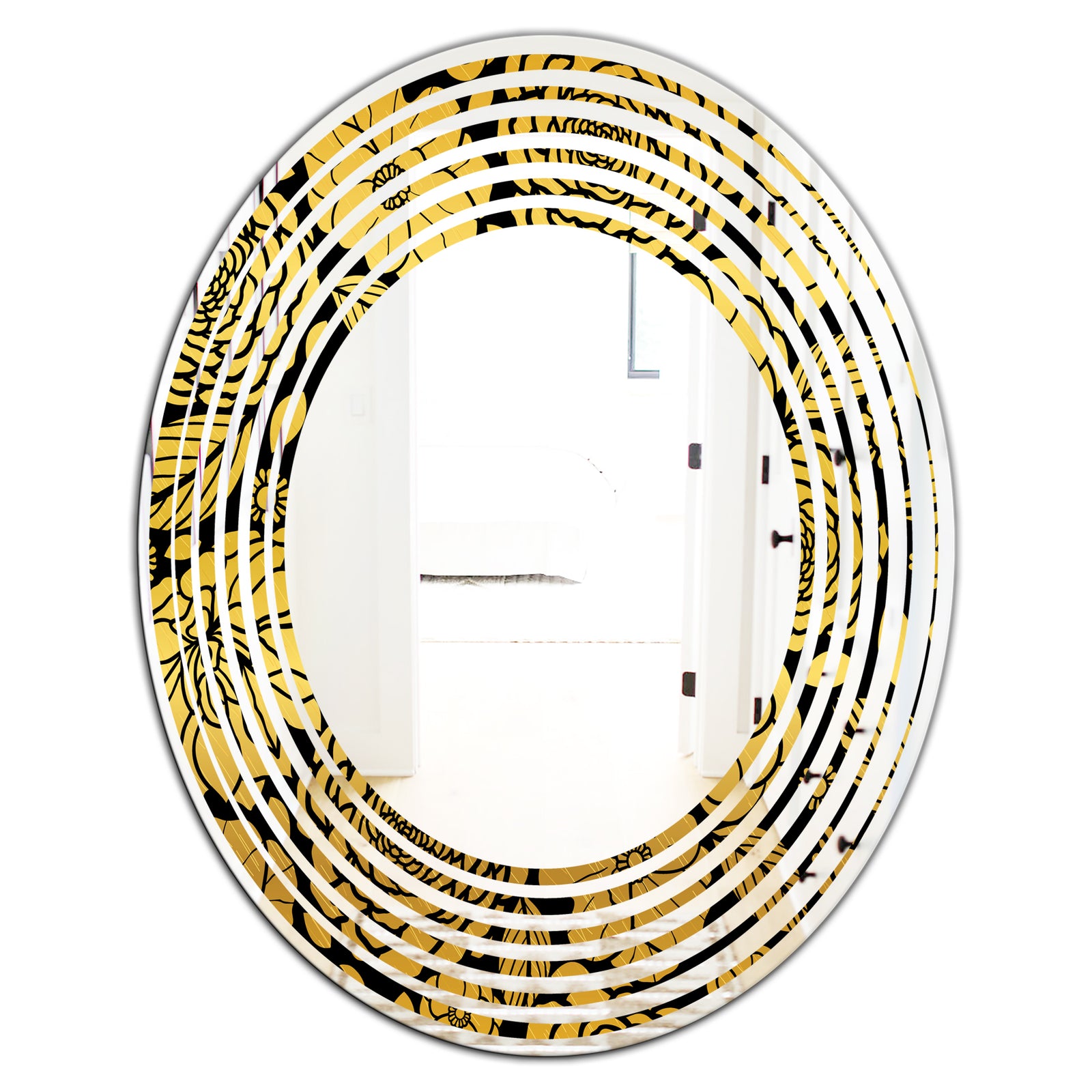 Golden Floral II - Modern Round or Oval Wall Mirror - Wave