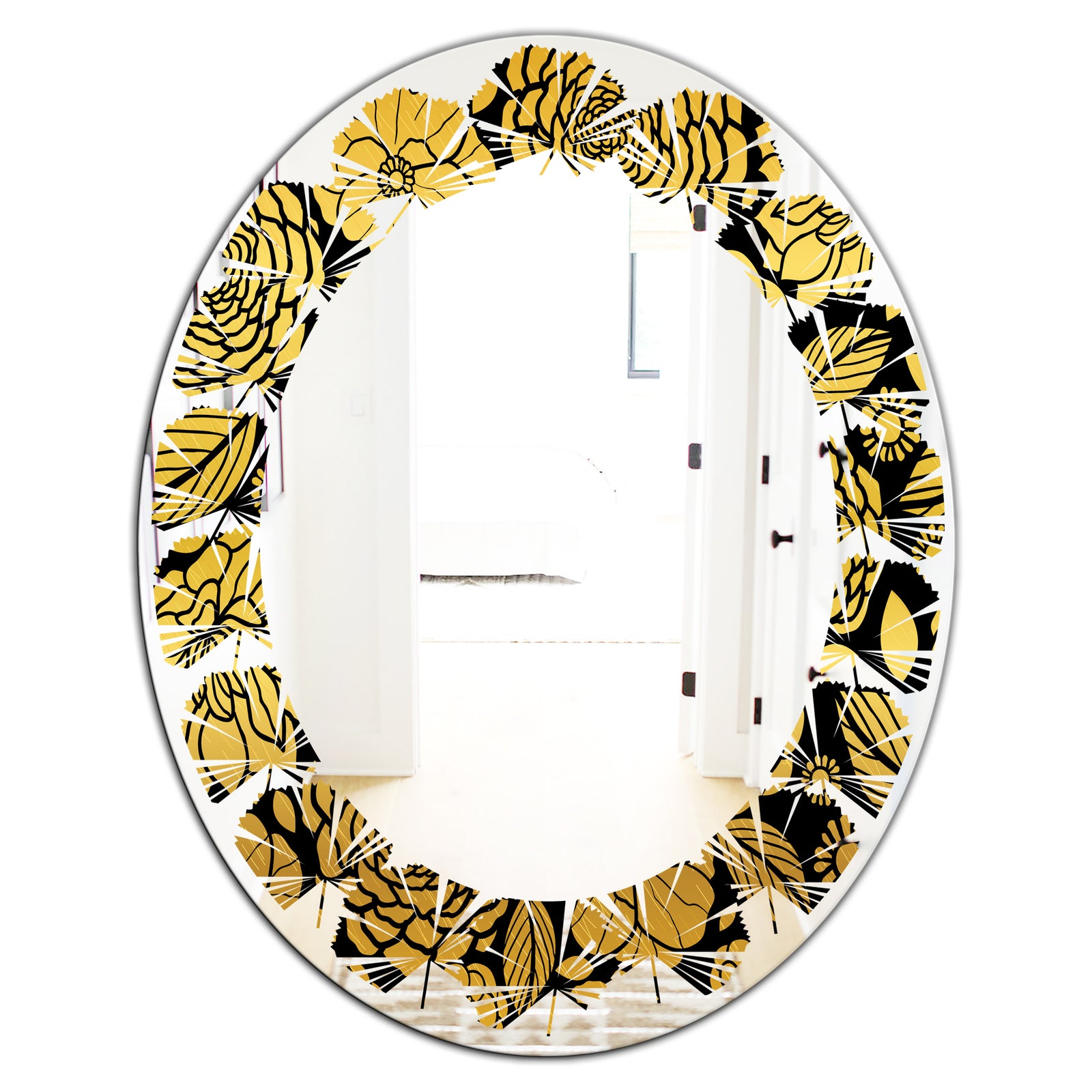 Golden Floral II - Modern Round or Oval Wall Mirror - Leaves
