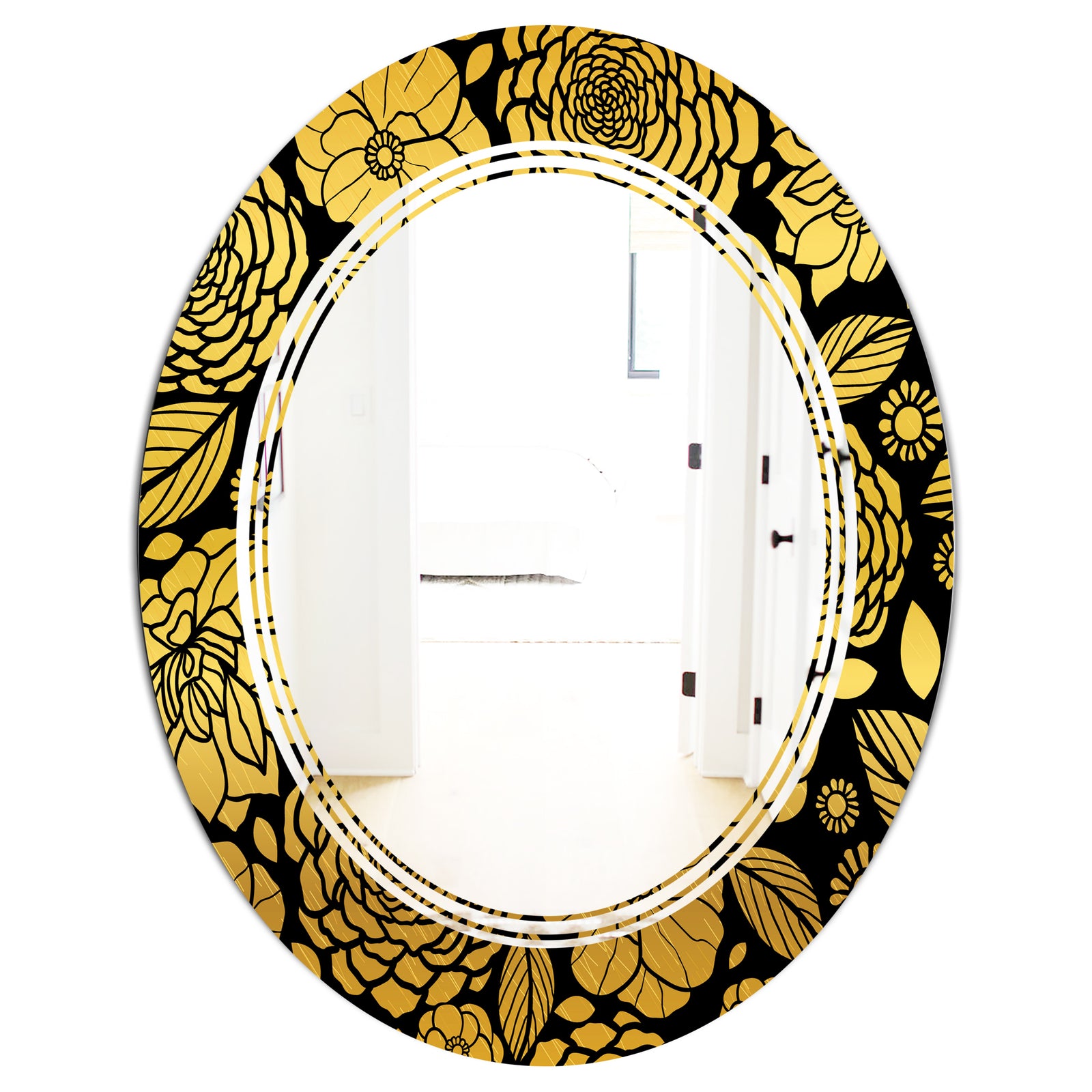 Golden Floral II - Modern Round or Oval Wall Mirror - Triple C