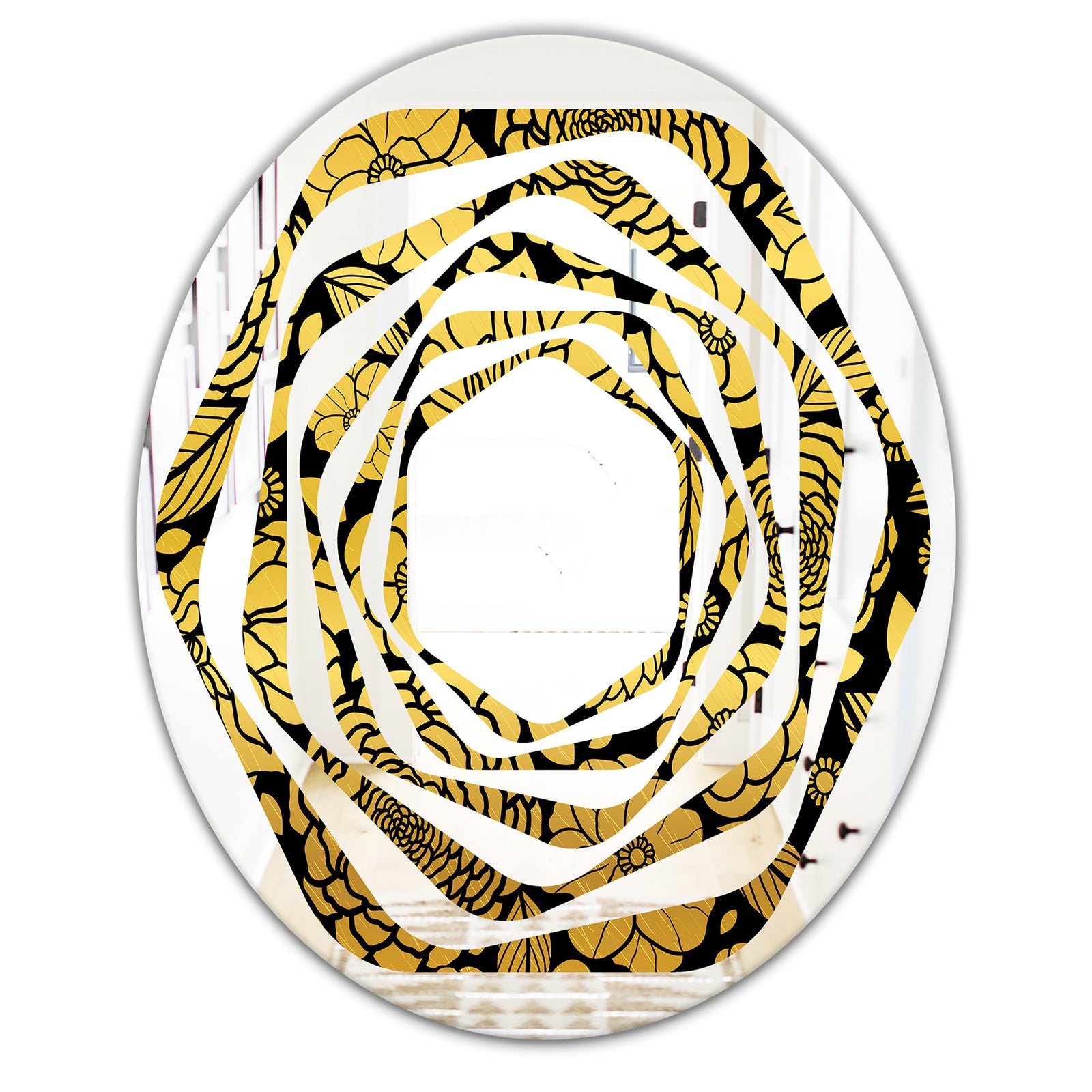 Golden Floral II - Modern Round or Oval Wall Mirror - Whirl