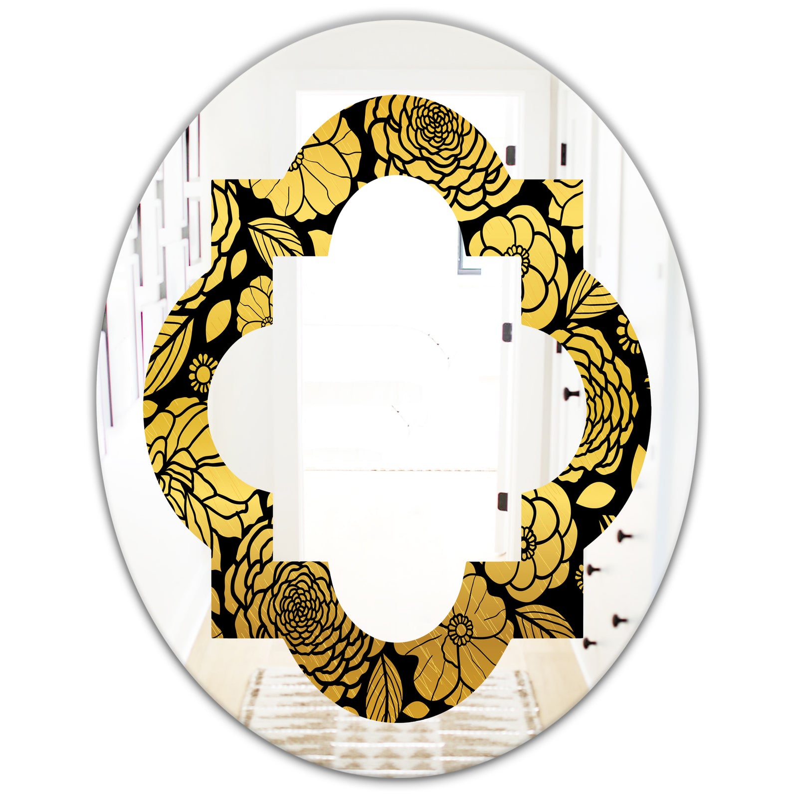 Golden Floral II - Modern Round or Oval Wall Mirror - Quatrefoil