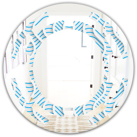 3D White and Light Blue Pattern II - Modern Round or Oval Wall Mirror - Space