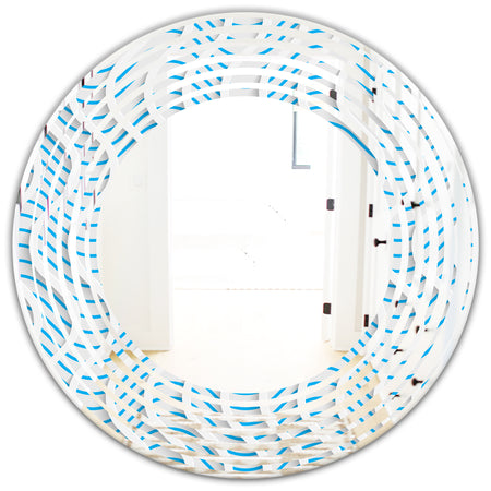 3D White and Light Blue Pattern II - Modern Round or Oval Wall Mirror - Wave