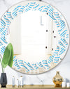 3D White and Light Blue Pattern II - Modern Round or Oval Wall Mirror - Leaves