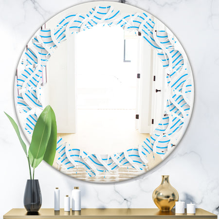3D White and Light Blue Pattern II - Modern Round or Oval Wall Mirror - Leaves