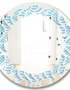 3D White and Light Blue Pattern II - Modern Round or Oval Wall Mirror - Leaves