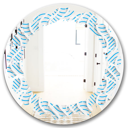 3D White and Light Blue Pattern II - Modern Round or Oval Wall Mirror - Leaves