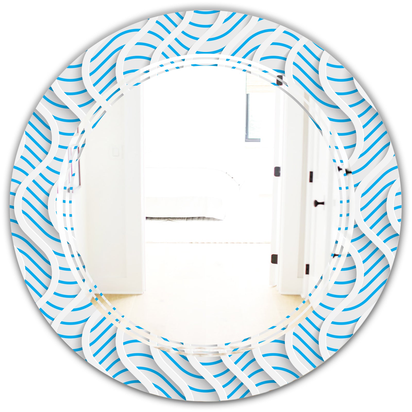 3D White and Light Blue Pattern II - Modern Round or Oval Wall Mirror - Triple C