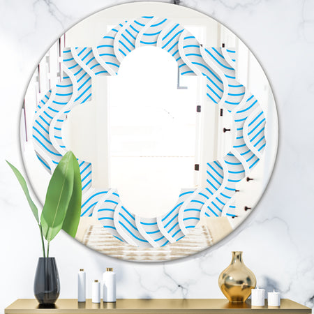 3D White and Light Blue Pattern II - Modern Round or Oval Wall Mirror - Quatrefoil