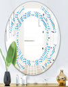 3D White and Light Blue Pattern II - Modern Round or Oval Wall Mirror - Space