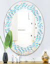 3D White and Light Blue Pattern II - Modern Round or Oval Wall Mirror - Leaves