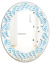3D White and Light Blue Pattern II - Modern Round or Oval Wall Mirror - Leaves