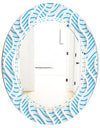 3D White and Light Blue Pattern II - Modern Round or Oval Wall Mirror - Triple C