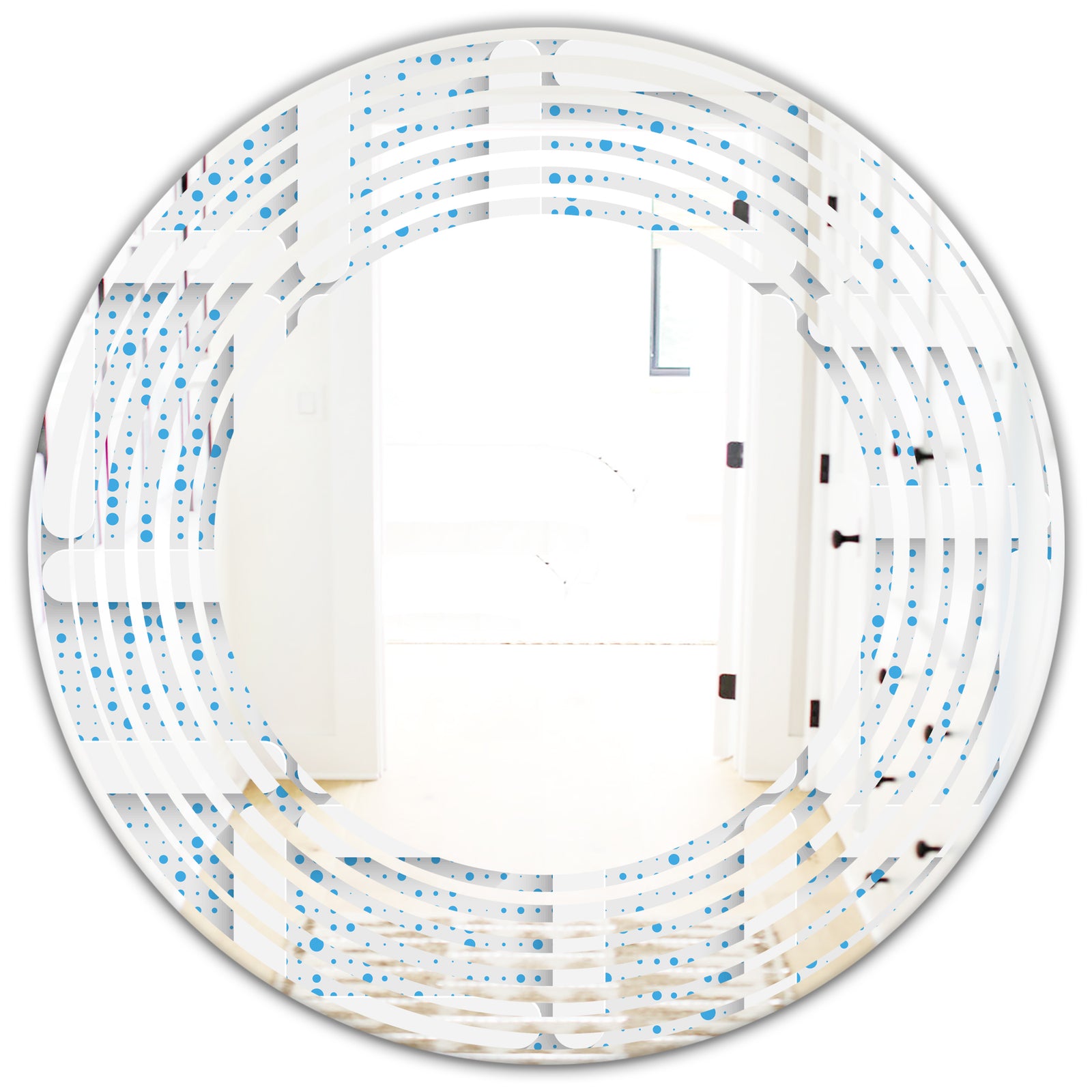 3D White and Light Blue Pattern I - Modern Round or Oval Wall Mirror - Wave