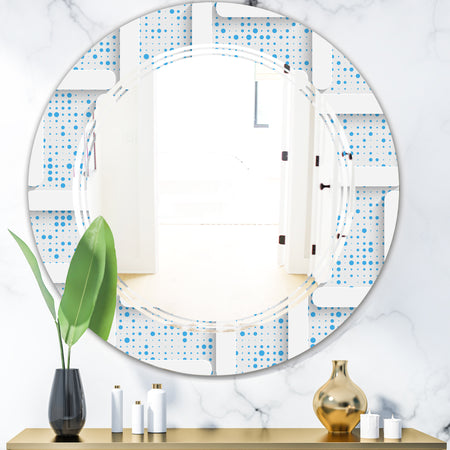 3D White and Light Blue Pattern I - Modern Round or Oval Wall Mirror - Triple C