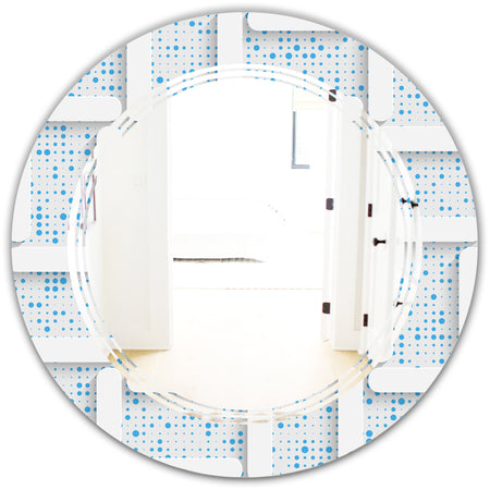 3D White and Light Blue Pattern I - Modern Round or Oval Wall Mirror - Triple C