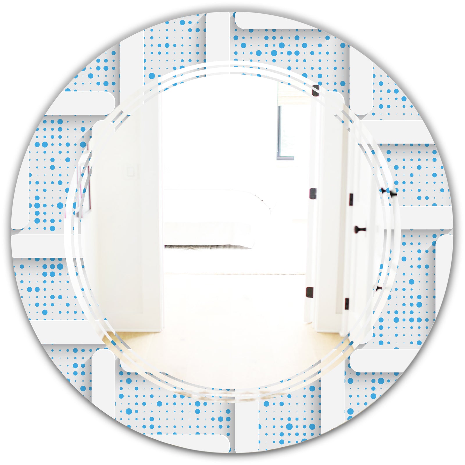 3D White and Light Blue Pattern I - Modern Round or Oval Wall Mirror - Triple C