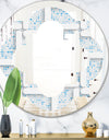 3D White and Light Blue Pattern I - Modern Round or Oval Wall Mirror - Quatrefoil