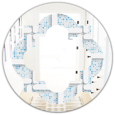 3D White and Light Blue Pattern I - Modern Round or Oval Wall Mirror - Quatrefoil