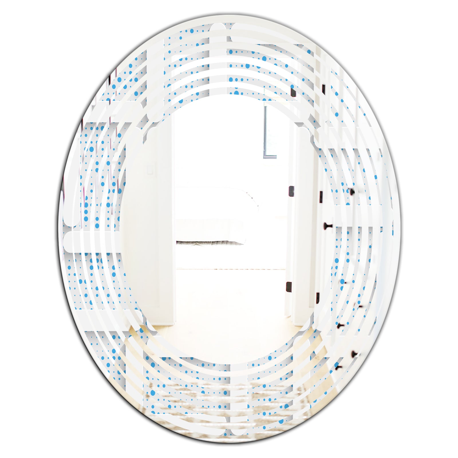 3D White and Light Blue Pattern I - Modern Round or Oval Wall Mirror - Wave