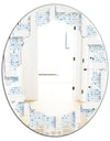 3D White and Light Blue Pattern I - Modern Round or Oval Wall Mirror - Leaves