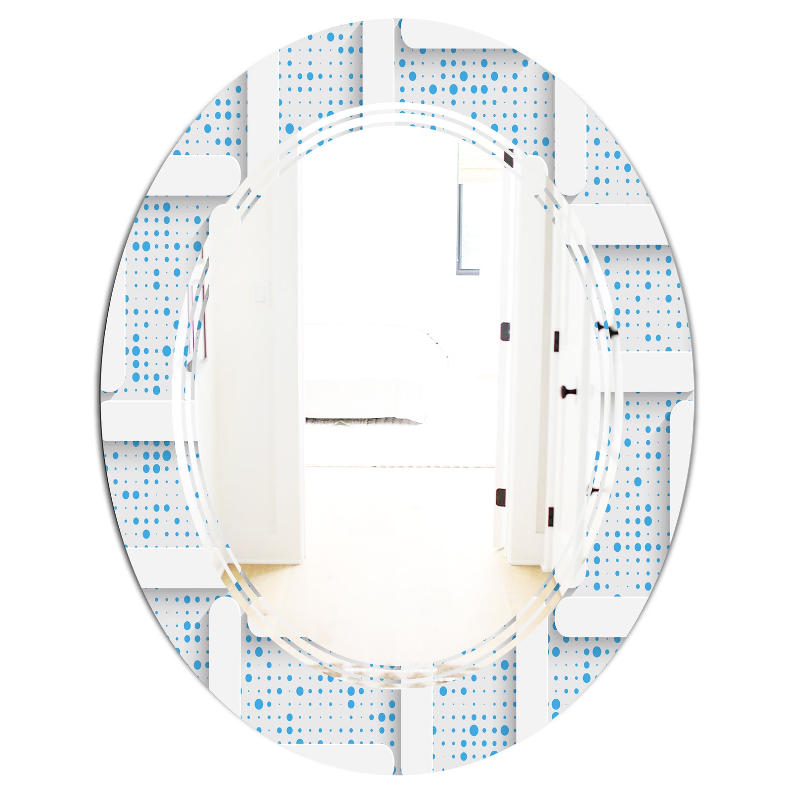 3D White and Light Blue Pattern I - Modern Round or Oval Wall Mirror - Triple C