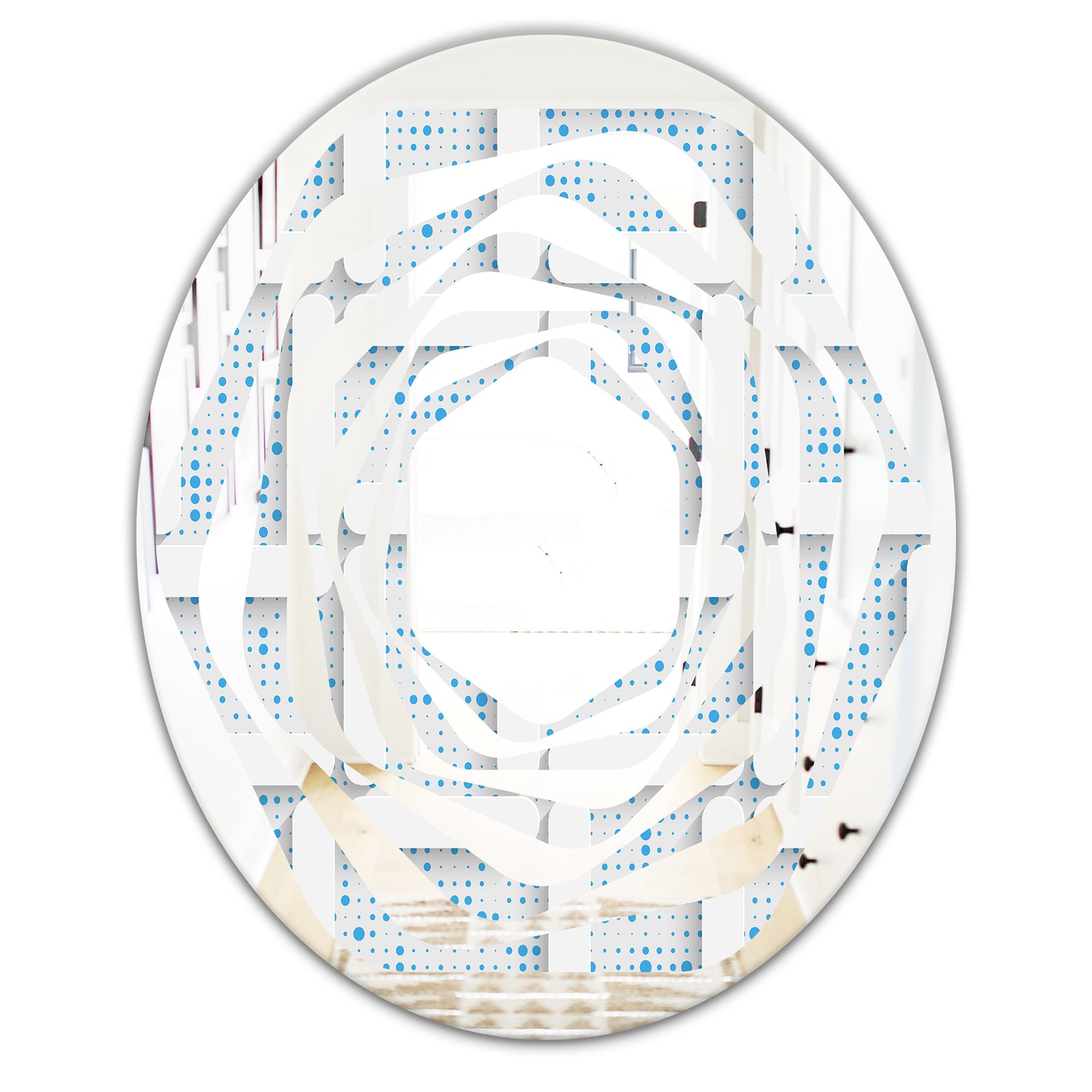 3D White and Light Blue Pattern I - Modern Round or Oval Wall Mirror - Whirl