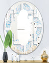 3D White and Light Blue Pattern I - Modern Round or Oval Wall Mirror - Quatrefoil