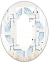 3D White and Light Blue Pattern I - Modern Round or Oval Wall Mirror - Quatrefoil