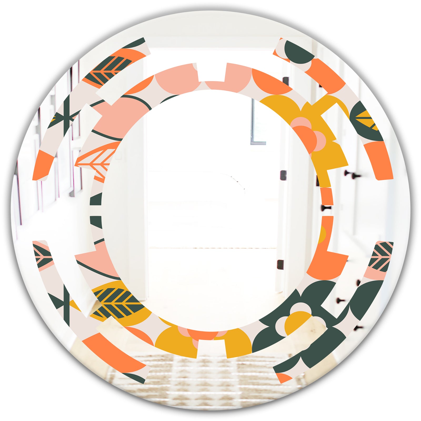 Botanical Retro Design II - Modern Round or Oval Wall Mirror - Space