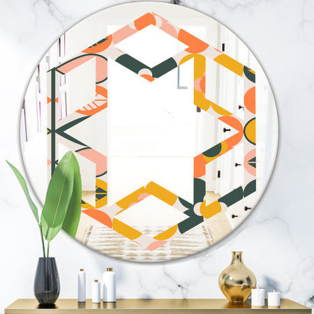 Botanical Retro Design II - Modern Round or Oval Wall Mirror - Hexagon Star