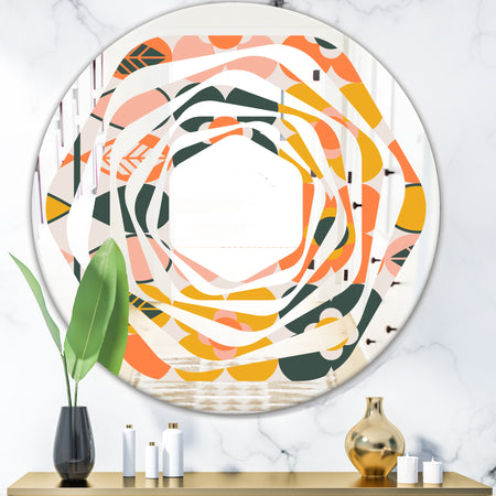 Botanical Retro Design II - Modern Round or Oval Wall Mirror - Whirl