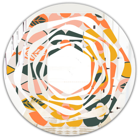 Botanical Retro Design II - Modern Round or Oval Wall Mirror - Whirl