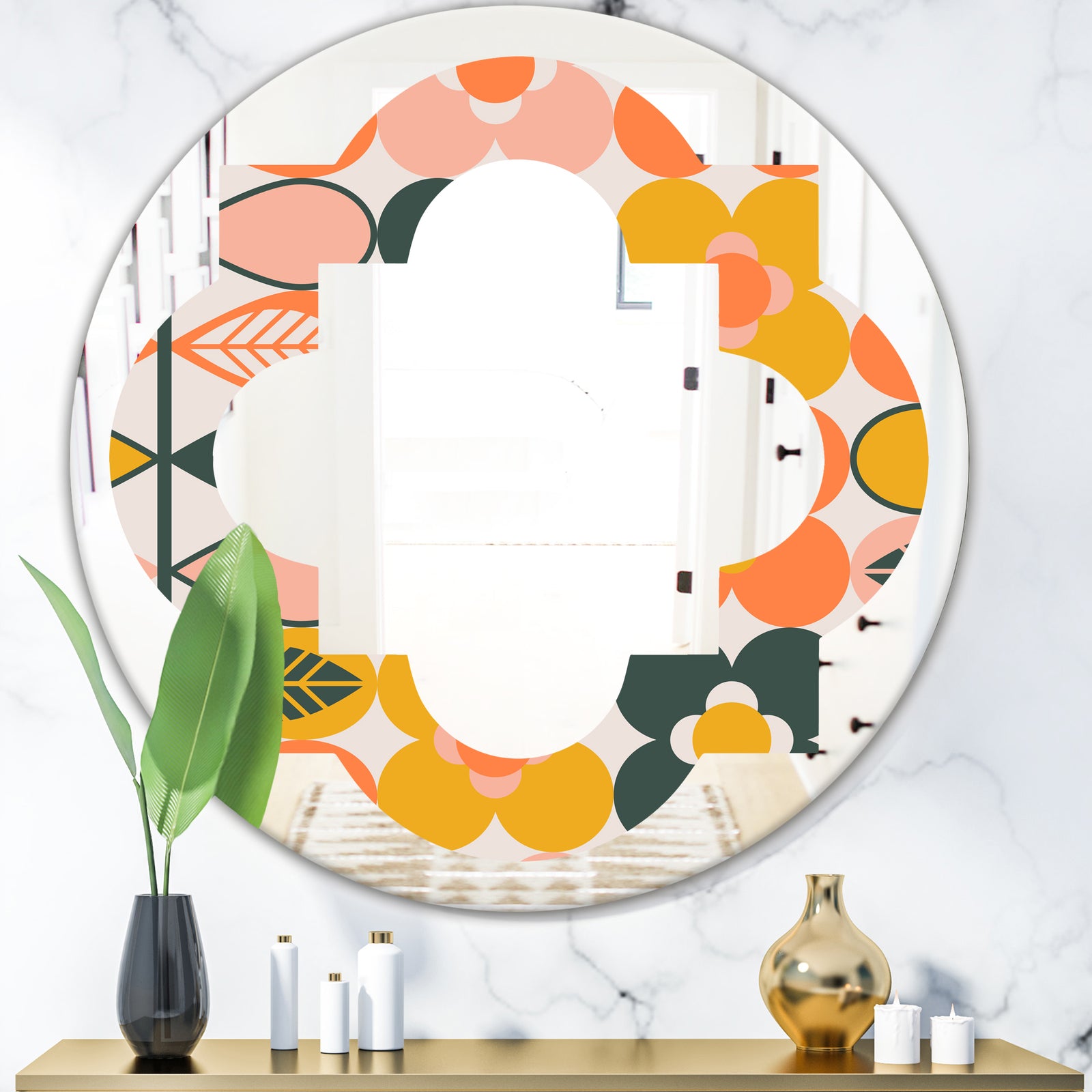 Botanical Retro Design II - Modern Round or Oval Wall Mirror - Quatrefoil