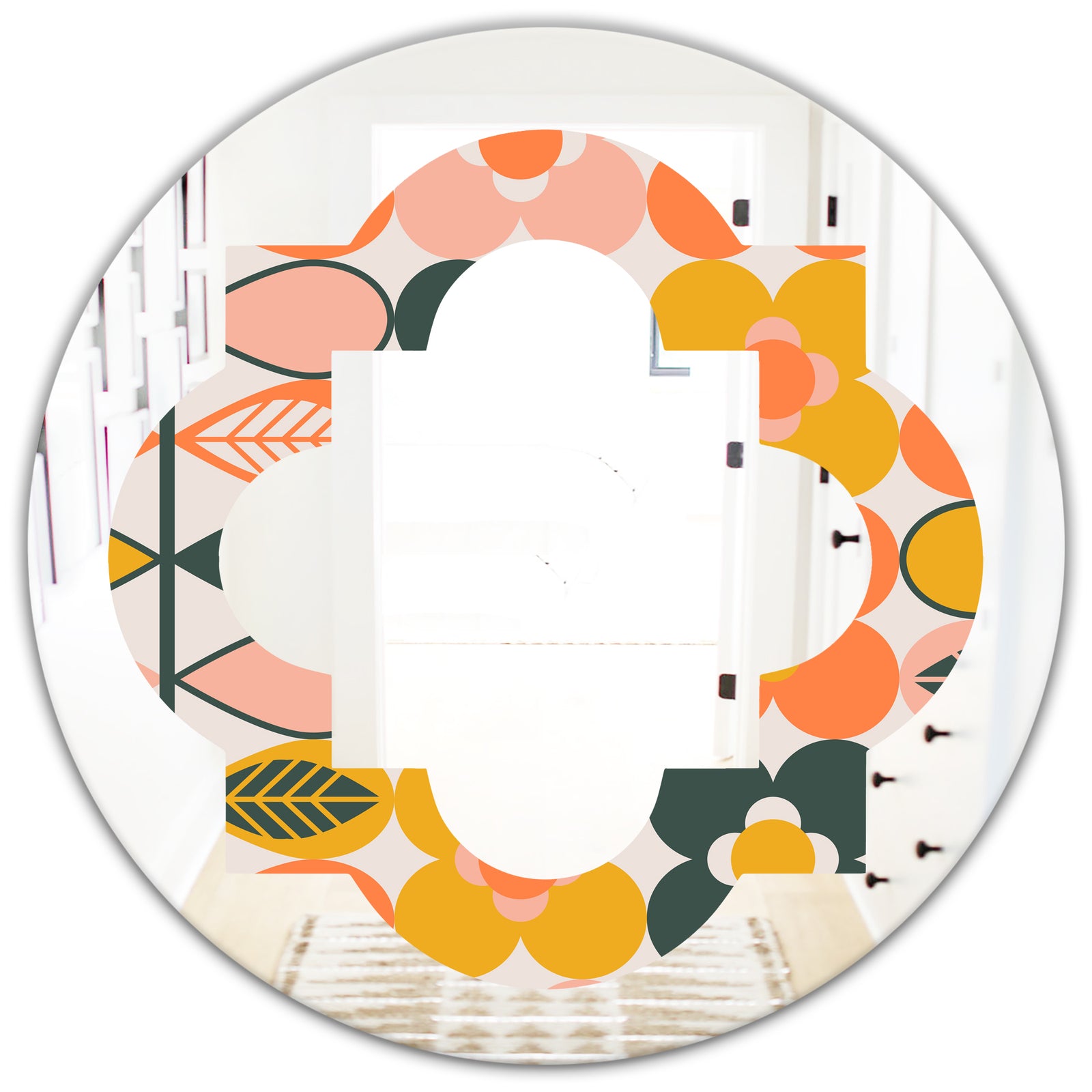 Botanical Retro Design II - Modern Round or Oval Wall Mirror - Quatrefoil
